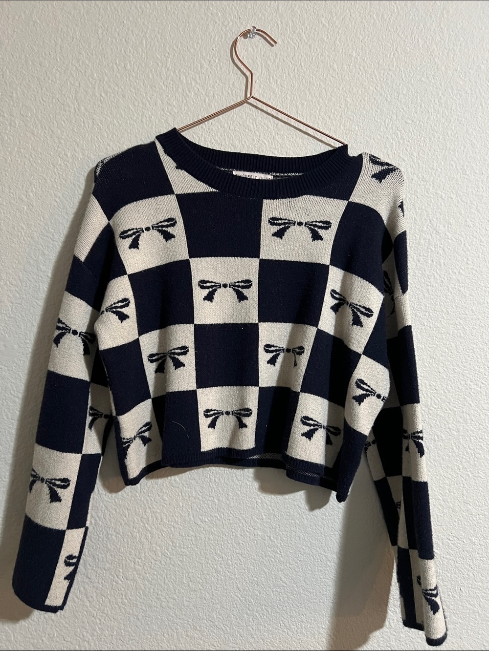 Sincerely Jules Navy & Cream Checker Knit Sweater